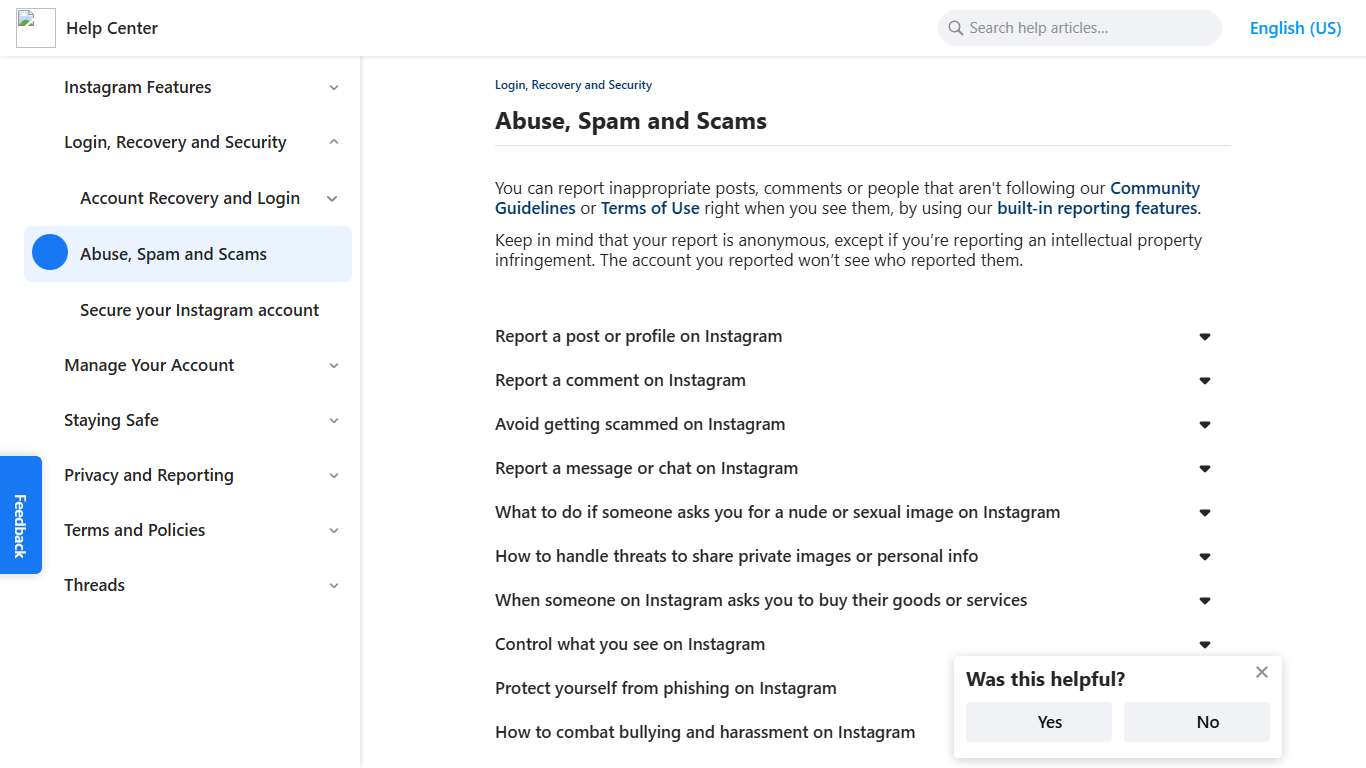 Abuse, Spam and Scams Instagram Help Center