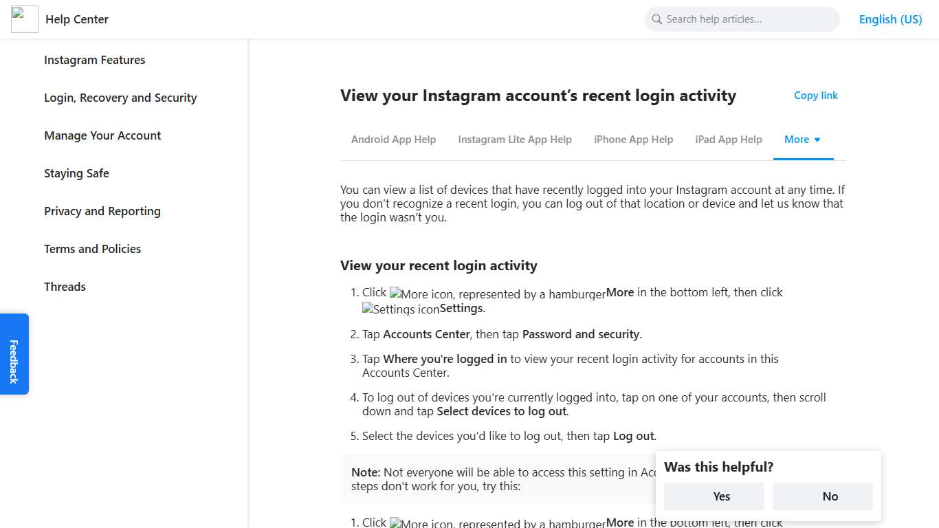 View your Instagram account’s recent login activity Instagram Help Center