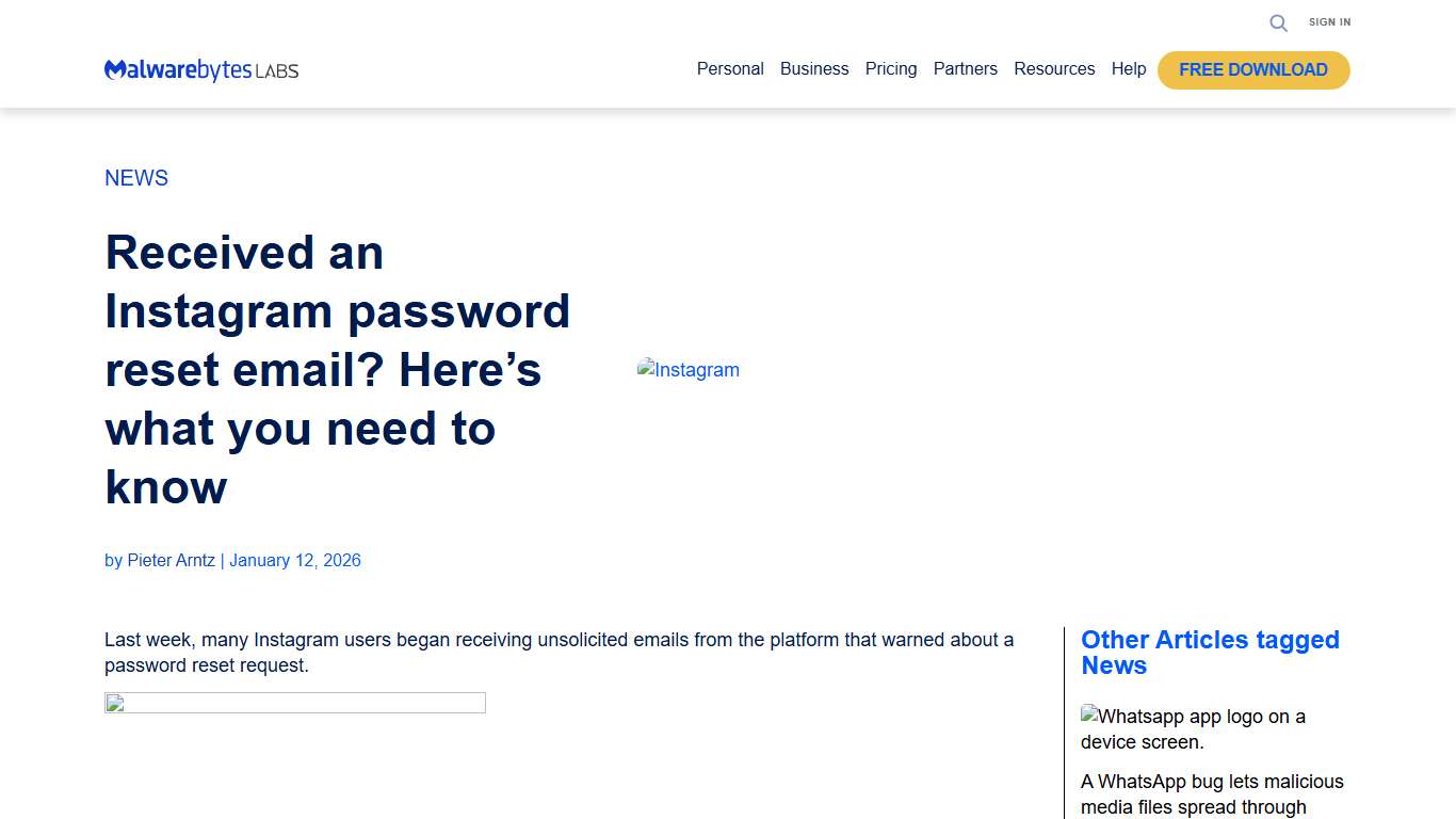 Received an Instagram password reset email? Here’s what you need to know Malwarebytes